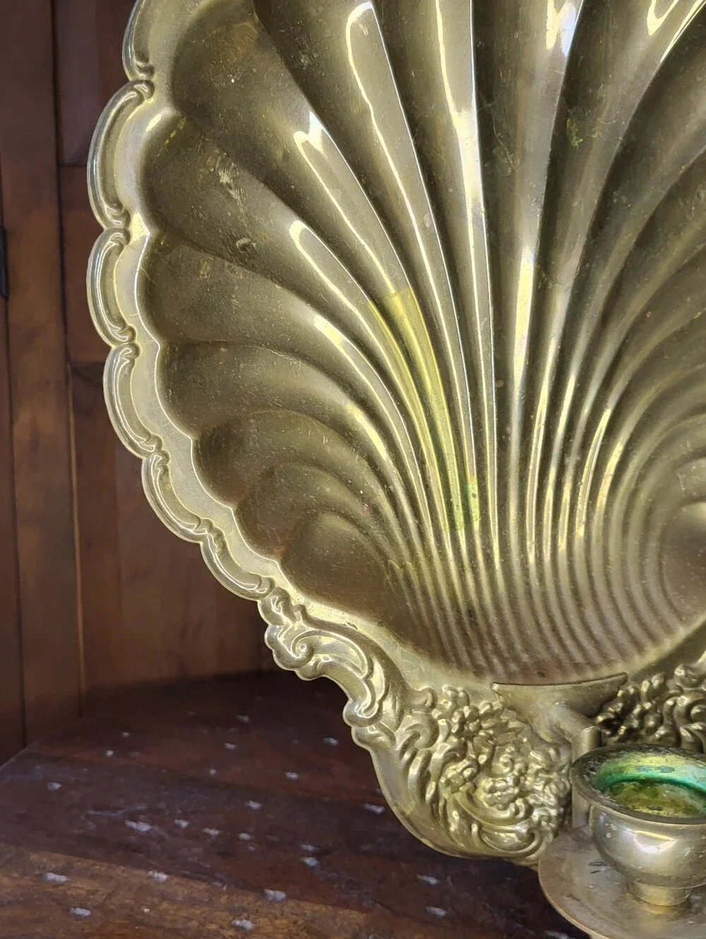 Brass Shell Wall Sconce with Candle Holder